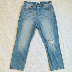 Loft High Waist Straight Crop Slim Pockets Light Blue Distressed Jeans- size 10